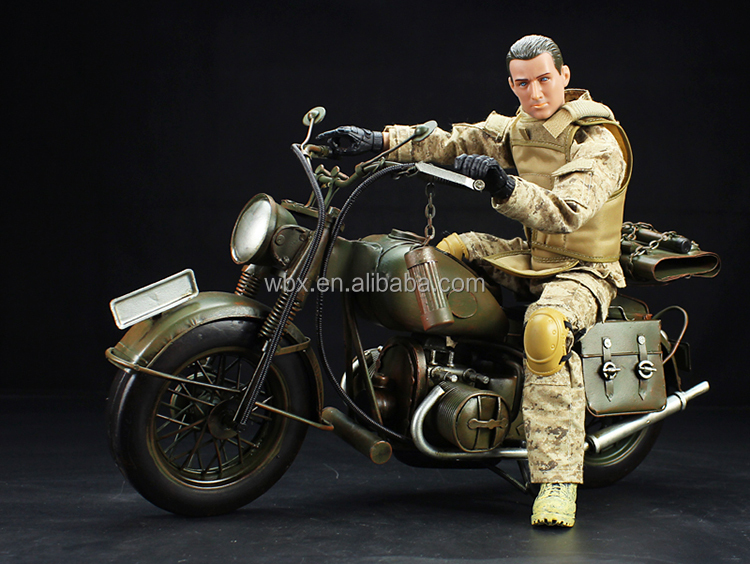 Vintage Metal Motorcycle Model - Antique Imitation Military Decor