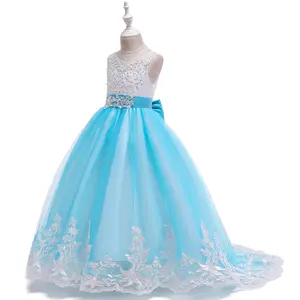 European style flower girl wedding gown puffy long tail children party dress luxury big girl birthday dresses for 10 Years old