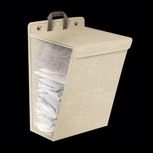 ตะกร้าผ้าพับได้ขนาดใหญ่ ตะกร้าเก็บเสื้อผ้าแบบแขวนผนัง พร้อมตะขอ - Product Image 1