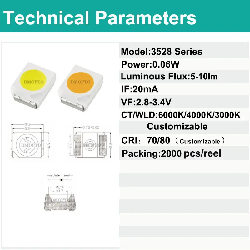 3528 led 램프 3v0.06w 3528 smd led 흰색 긍정적 인 흰색 따뜻한 흰색 차가운 흰색 빛 재고