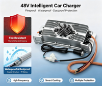 Pengisi Daya Baterai Lithium Ion LiFePO4 48V 54.8V 58.4V 58.8V 15A Smart Onboard untuk Sepeda Listrik dan Mobil Wisata