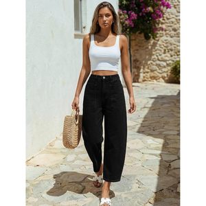 Women's High Waisted Barrel Jeans Wide Leg Ankle Length <b>Denim</b> Pants Vintage Style Casual Comfort Cotton <b>Material</b> - Product Image 6