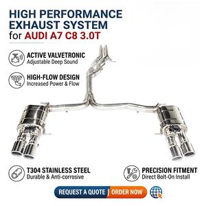 ท่อไอเสียแบบ Catback สแตนเลส Vortex พร้อมวาล์ว สำหรับ Audi A7 C8 3.0T พร้อมปลายท่อโครเมียมแบบ Split Drum Quad ระบบท่อ Mod U - Product Image 1