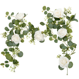 Guirlande de roses artificielles avec eucalyptus et camélia pour la décoration de table de mariage, 120 cm, blanc - Product Image 3