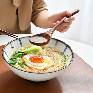 Japanese Style Wooden <b>Spoon</b> Long Handle Serving <b>Spoon</b> For Soup Ramen Home Use Solid Color - Product Image 1