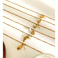 Collares de Acero Inoxidable con Colgantes de Animales Marinos, Conchas, Tortugas Marinas y Perlas, Estilo Simple y Moderno para el Verano 2025, Joyería para Mujer