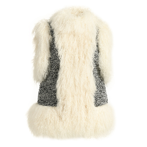 Gilet in <span class=keywords><strong>Tweed</strong></span> con finiture in vera pelliccia per donna Gilet da donna in misto lana senza maniche Gilet in <span class=keywords><strong>Tweed</strong></span> con pelliccia mongoliana - Product Image 4