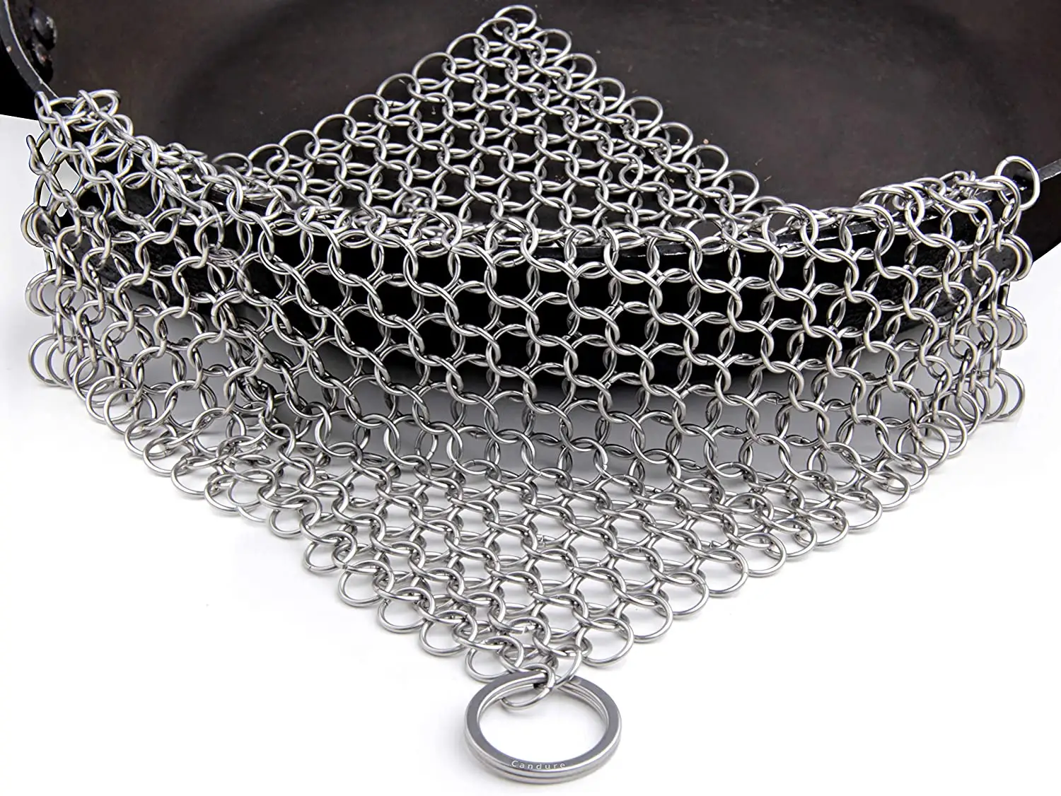 מנקה ברזל יצוק-304 נירוסטה chainmail עבור מחבתות ברזל יצוק-מחבת סיר מגרד