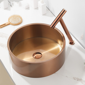 Lavabo Moderno Rotondo in Acciaio Inox 304 Oro Rosa, Profondità 12,5 cm, con Piedistallo per Hotel, Bar, KTV, Bagni Commerciali - Product Image 3