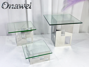 Support de Buffet Surélevé <span class=keywords><strong>en</strong></span> Acier Inoxydable Argenté Onawei pour Hôtels et Services de Pâtisserie – Équipement de Buffet Arabe de Dubaï - Product Image 3