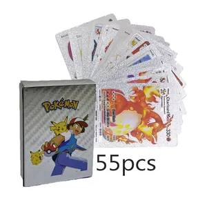 55pcs/Box Pocket Monster English Venusaur Anime Gold Silver Plated Playing Poker Pokmen Booster Box Card Trading Game Cards