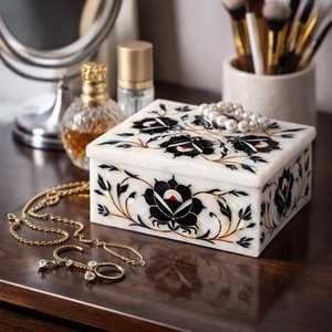 Handmade Modern Floral Carved Marble <b>Box</b> White Black Decorative Design Gift Storage Container Jewelry Organization <b>Trinket</b> - Product Image 4