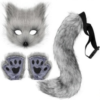 Adolala – Ensemble queue de renard en fausse fourrure importée, masque de chat et de loup, gants à pattes moelleuses pour Halloween et Noël, pour femmes