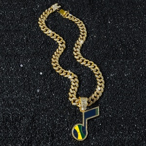 Collares con Colgante del Equipo de Baloncesto Utah Jazz de la NBA al por Mayor, Colgante con Símbolo Musical, Cadena Cubana Chapada en Oro para Hombre, Joyería para Regalos de Fanáticos - Product Image 3