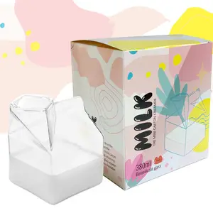 Eco Kids Transparent Plain Milk Square Shape Box 8oz Glass Milk Carton Drinking Cup Coffee Mugs