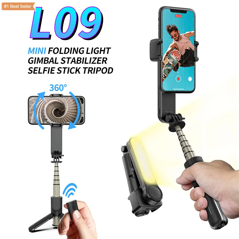 360 Rotation Handheld Phone Video Dslr Gimbal Stabilizer Led Light Wireless Selfie Stick Tripod 3axis Gimbal Stabilizer L09