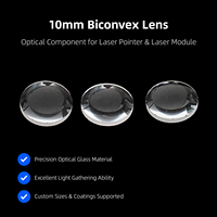Lentille optique biconvexe de 10 mm, lentille de focalisation et d'agrandissement pour pointeur laser, module laser et projets optiques DIY