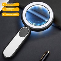 Portable Handheld Magnifying Glass 21 Warm-and-Cool LEDs USB-Charged Touch-Sensitive Switch Seniors' Reading Appraisal