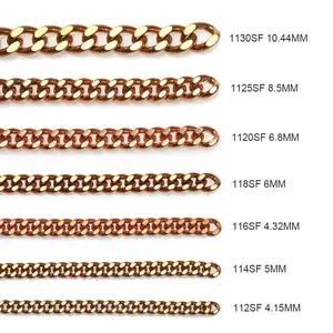 Alla moda 14k placcato oro ottone curb Cubano catena 4 millimetri 5 millimetri 6 millimetri 8 millimetri mens braccialetto di e collana d'oro dei monili della catena chunky