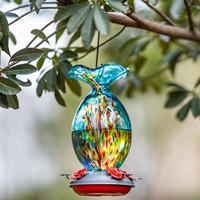 Mangeoire à colibris en verre soufflé à la main, colorée et marbrée, ornement de jardin suspendu