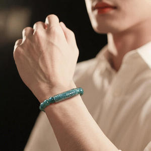 หยกธรรมชาติหยกน้ำเงินสร้อยข้อมือหยก UNISEX รูปแบบมงคลสไตล์จีนของขวัญพร้อมใบรับรองการประเมินราคา SL51 - Product Image 4