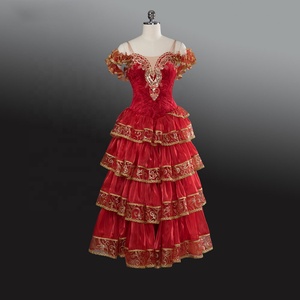 Maxi Vestidos Mujer Don Quijote variación Ballet vestido largo rojo Pasodoble tres capas pastel encaje tobillo longitud español Swing vestido - Product Image 1