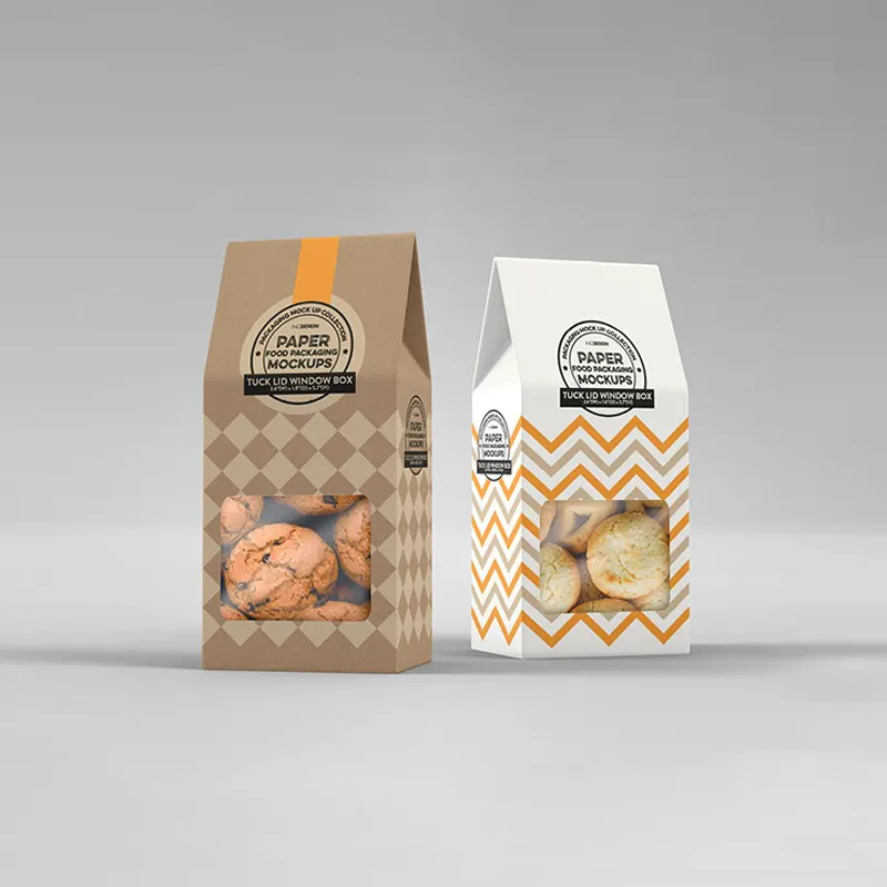 Wholesale Custom Logo Stand Up Box Kraft Paper Box With Window for Cookie Candy Snack Nut Packaging