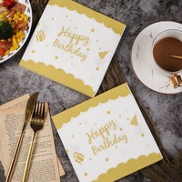 Serviettes série fête d'anniversaire serviettes de cocktail en pâte de bois pure couleur imprimée style 2 plis avec sac style pour le dîner