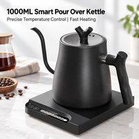 Kingze OEM Alat Barista Ketel Listrik Gooseneck 1 Liter 1000W dengan Kontrol Suhu untuk Menyeduh Kopi dan Teh