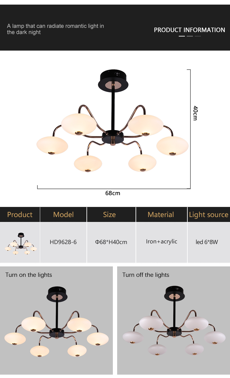 Nordic Style Modern 6Arms Decoration Club Dining Room Home Acrylic E27 Pendant Lamp