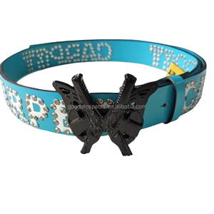 Nuovo Design stile Punk donna moda borchie cintura vera pelle fibbia personalizzata e Logo strass - Product Image 3
