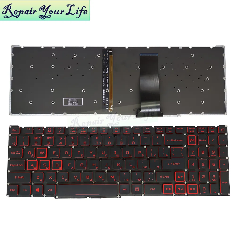 RU Russe portable Rétro-Éclairé clavier Pour Acer Nitro 5 7 AN515-54 43 44 AN515-55 AN517-51 52 AN715-51 rétro-éclairage rouge touches claviers