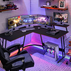 Ajunion 51.3 "góc máy tính bàn với đèn LED chơi Game bàn Ergonomic màn hình đứng phong phú lưu trữ hoàn hảo cho nhà - Product Image 6