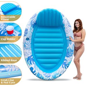 Oval Inflatable Waterbed Lounge Chair 180x127cm PVC Floating Mat Outdoor Pool Use - Product Image 5