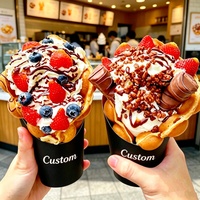 Gobelets à collation en papier rose de qualité alimentaire avec logo personnalisé, supports jetables à emporter pour gaufres bulles, frites, pop-corn et crème glacée