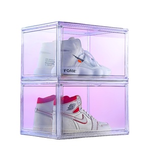 Plastic Shoe Box Stackable Plastic Shoe Storage Box Magnet Suction Dust-Proof Shoe Boxes with Side Door