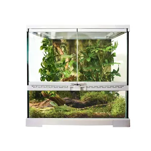 白色玻璃玻璃容器双门雨林笼爬行动物栖息地玻璃宠物盒，用于大胡子龙、乌龟、鬣蜥