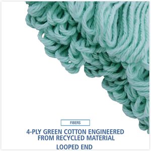 Tête de balai serpillère Boardwalk 1200XLCT EcoMop extra large à extrémités bouclées, verte, lot de 12, avec fibres recyclées, panier en plastique, équipement de nettoyage - Product Image 4