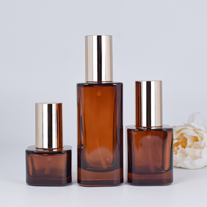 Sang Trọng Hổ Phách Thủy Tinh Rỗng Vuông Tùy Chỉnh Đóng Gói Bán Buôn Lotion Bơm Phun Chai 30Ml 50Ml 100Ml 120Ml Cho Sang Trọng Huyết Thanh Chất - Product Image 3