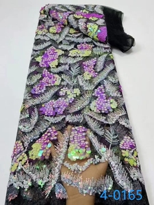 YZ最新スタイルアフリカレース生地メッシュ生地刺繍シルク刺繍レースアフリカスパンコールレース生地結婚式用 - Product Image 2