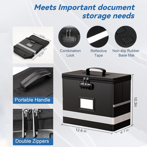 Portable <b>Fireproof</b> <b>Document</b> <b>Box</b> Lock Waterproof Collapsible Feature Lacquer Technique File Organizer Handle File Safe Storage - Product Image 4