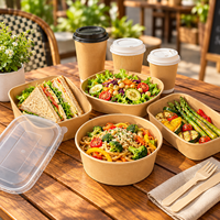 Bols à emporter en papier kraft imprimés sur mesure avec couvercles en PET 8oz et 24oz Contenants alimentaires recyclables pour salades et soupes