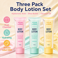 Set Lotion Tubuh Tiga Kemasan Dua Wadah Hyaluronic Acid Shea Butter Coconut Oil Melembapkan Private Label OEM Grosir