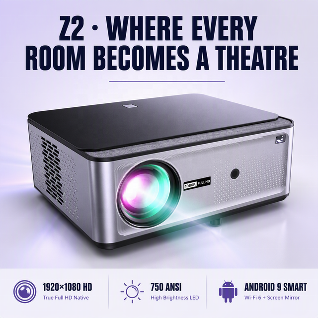 Android Smart Projector 9.0 WiFi 6 Bluetooth 5.2 1080P LED Video Projector with Screen Mirroring 1GB RAM 16GB ROM for Streaming