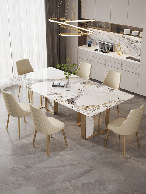 European Style Modern Luxury Rectangle White Marble Dining Table Adjustable for Bedroom Hotel or Apartment Use
