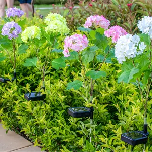 Lámpara de luces solares de flor de Hortensia Artificial impermeable para exteriores con mejores ventas, luces solares de jardín para pasarela de patio