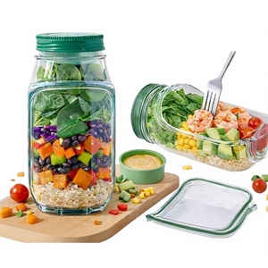 Conteneur de stockage alimentaire transparent avec <span class=keywords><strong>couvercle</strong></span> à vis, conception détachable, pour salade en couches verticales, avec logo personnalisé - Product Image 1