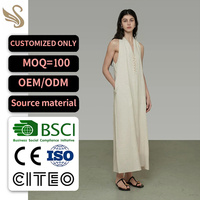 Robe longue sans manches à col en V style licou OEM/ODM - Fabricant de robes maxi trapèze personnalisées, Robe longue pour femme style créateur