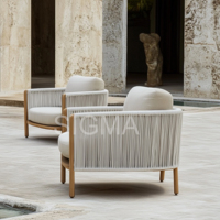 Ensemble de salon extérieur en teck avec détails en corde Seater Sofa Rope Chairs Table basse pour piscine