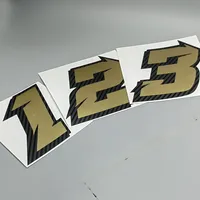 Pegatina 3D de fibra de carbono para coche y moto, vinilo autoadhesivo troquelado de doble capa, número de carrera, calcomanía dorada mate negra para posición frontal